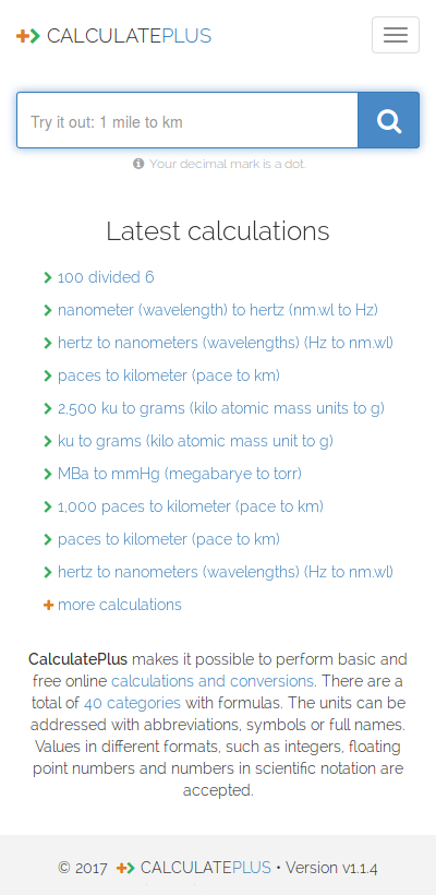 Calculate.plus +> Basic and free online calculations and conversions